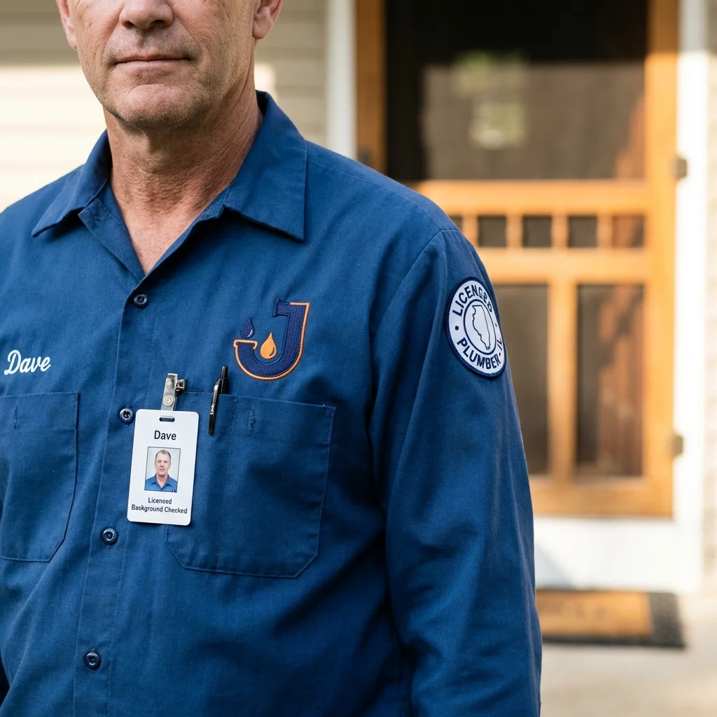 Licensed plumber showing ID badge in West Milford, NJ