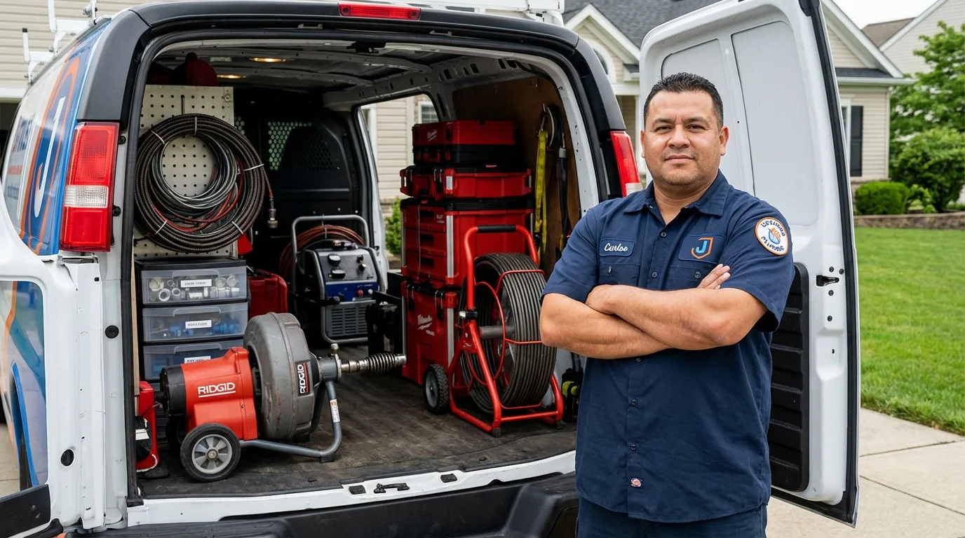 Professional drain cleaning equipment and Johns Plumbing LLC plumber in West Milford