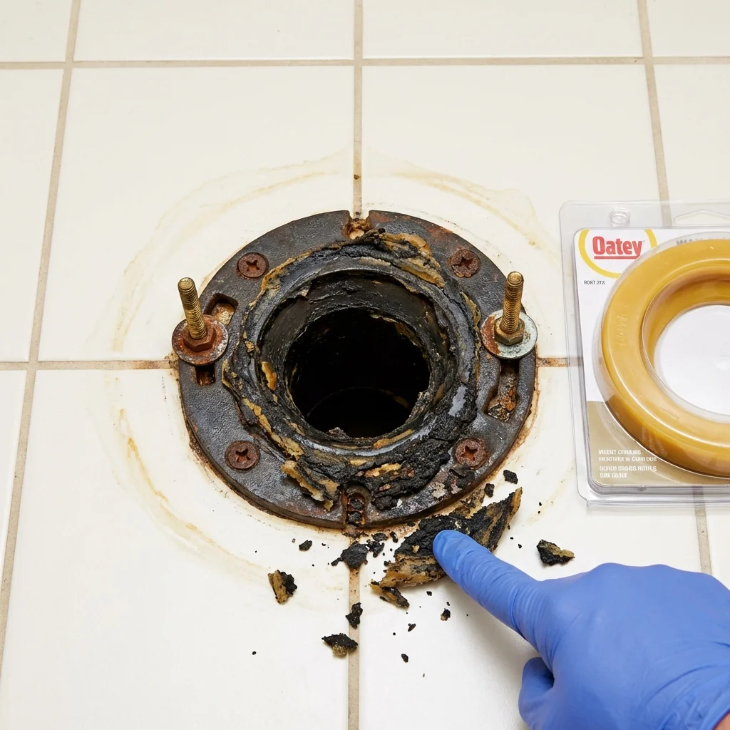 Failed wax ring showing water seepage at the base of a toilet in a West Milford, NJ home