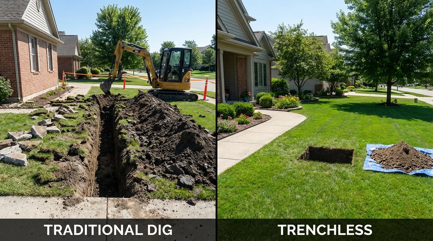 Trenchless sewer repair with minimal yard damage versus traditional excavation in West Milford, NJ